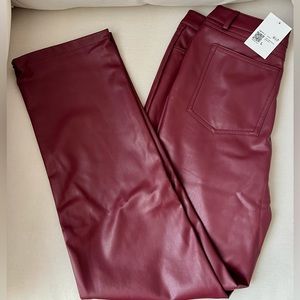 Burgundy Faux Leather High-Rise Pants NWT Size L